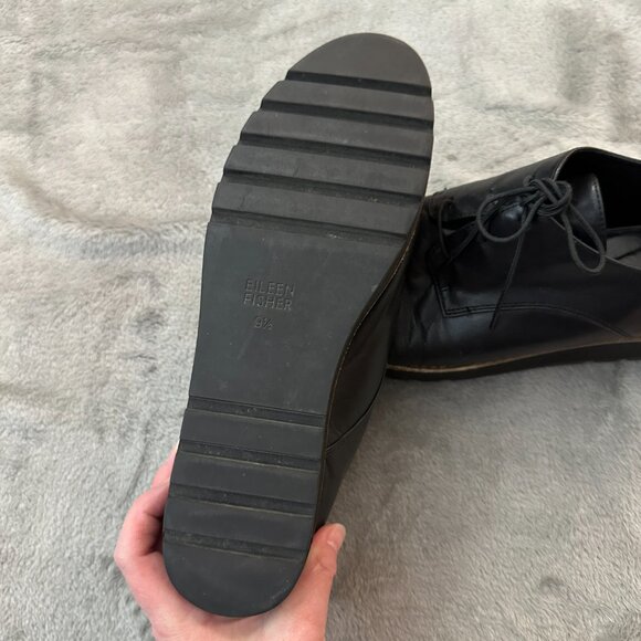Eileen Fisher Black Leather Lace Up Oxford Loafers Shoes Women's 9.5 - Picture 6 of 8